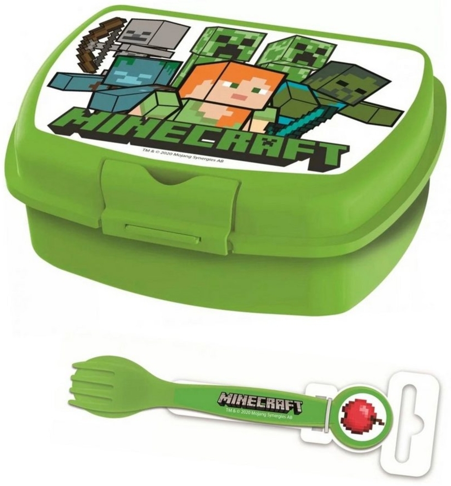 Minecraft Lunchbox Minecraft Kinder Brotdose plus Gabel und Löffel, Kunststoff, (3-tlg) Bild 1