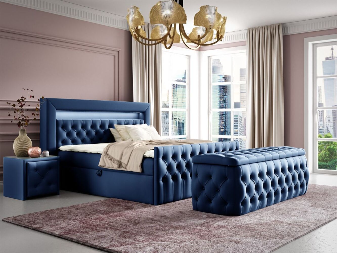 Boxspringbett Schlafzimmerbett ERNESTO Nr. 4 160x200cm in Elisa Velvet Blau Bild 1