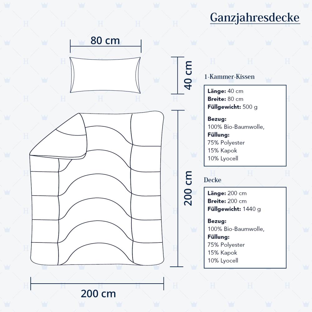 Heidelberger Bettwaren Bettdecke 200x200 cm mit Kissen 80x40 cm, Made in Germany | Ganzjahresdecke, Schlafdecke, Steppbett mit Kapok-Füllung | atmungsaktiv, hypoallergen, vegan | Serie Kanada Bild 1