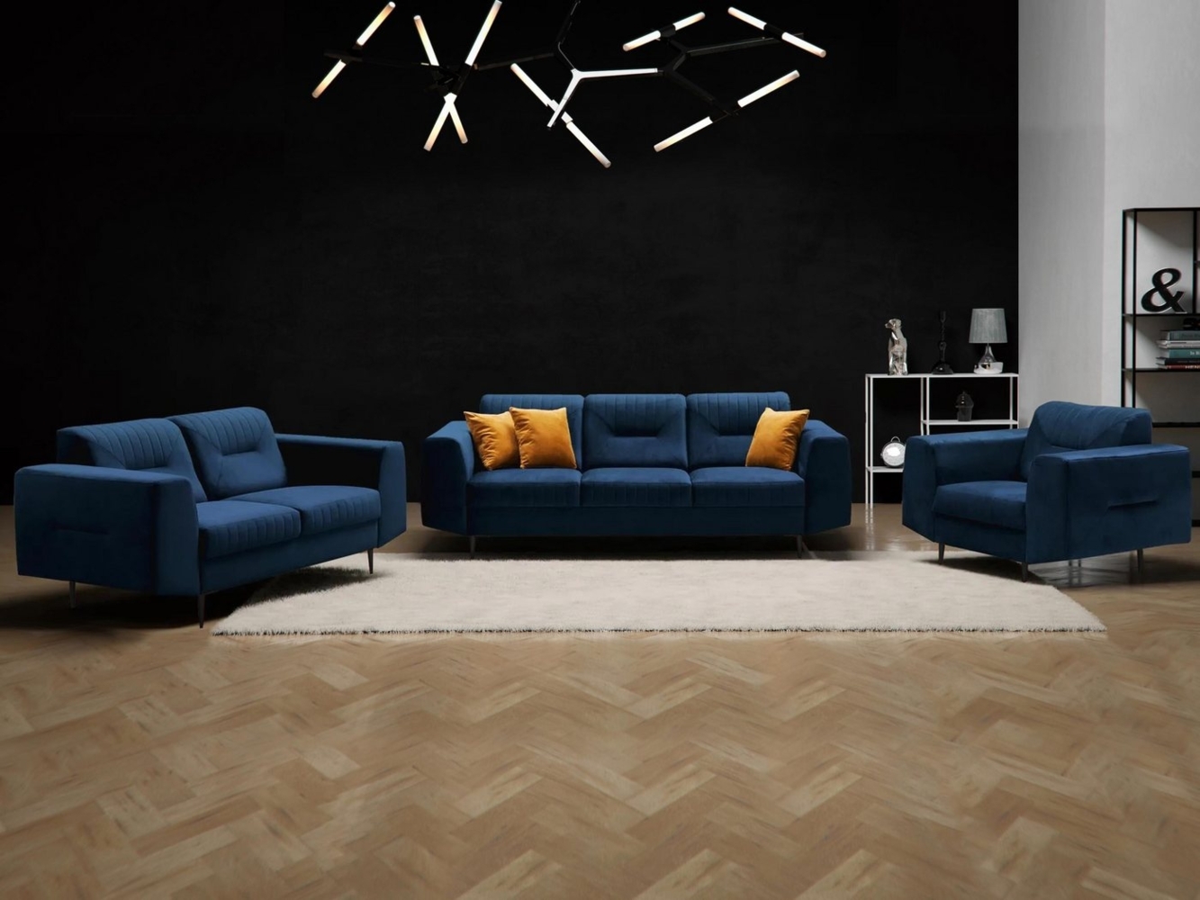 Beautysofa Polstergarnitur im modernen Stil auf hohen Metallbeinen VENEZIA, (Sessel + 2-Sitzer Sofa + 3-Sitzer Sofa im modernes Design), mit Metallbeine, Couchgarnituren aus Velours Bild 1