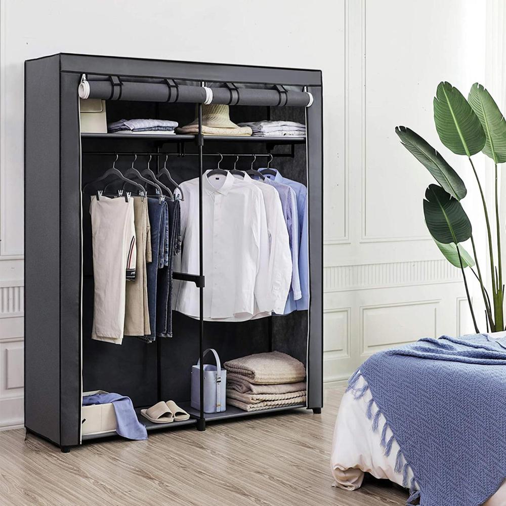 Hansiro Stoffschrank Kleiderschrank 140 x 43 x 174 cm Grau Bild 1