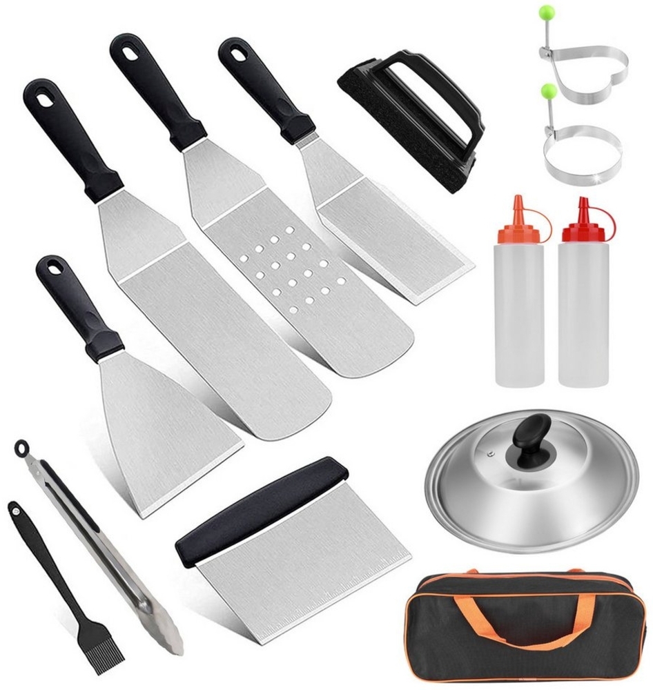 BlingBin Grillbesteck-Set, 13-teilig, Edelstahl, Grillspachtel- & Grillwender-Set, BBQ-Werkzeugset & Grillzubehör für Outdoor & Indoor, Teppanyaki & Camping Bild 1