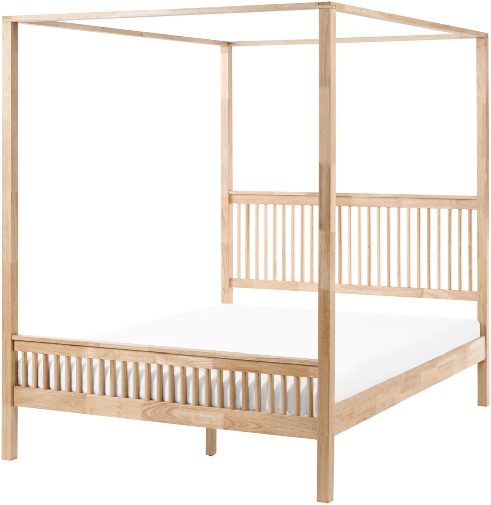 Himmelbett Holz HARFLEUR 160 x 200 cm Hellbraun Bild 1