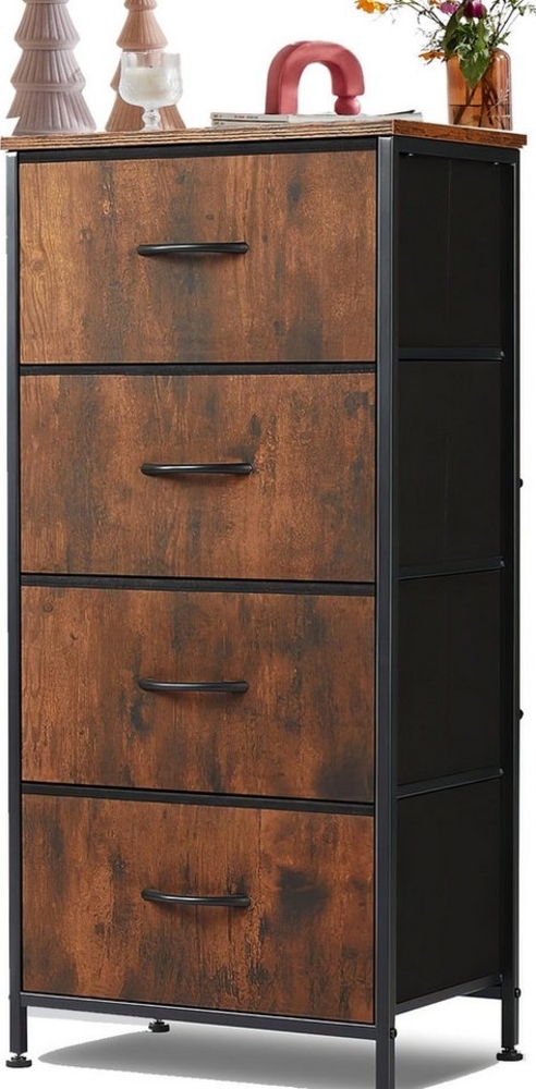 Refined Living Schubkastenkommode Sideboards Schrank 4 Stoffschubladen mit Griffen Metallgestell (Beistelltisch mit Holzoberfläche und Stoffschubladen Modernes Design, 1 St, Industrie-Design Stauraumschrank Schminktisch Umweltfreundliches), Kleine Schl... Bild 1