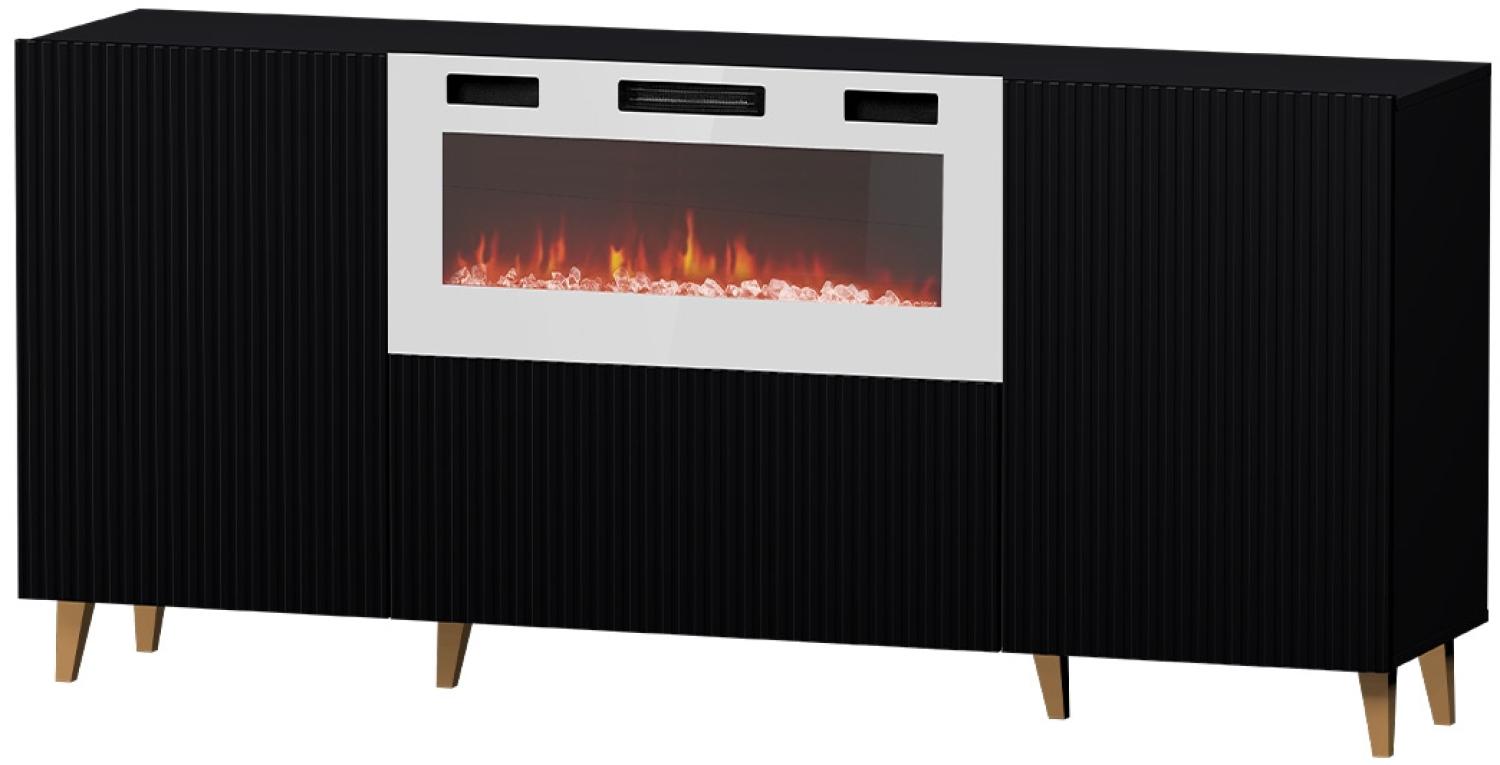 Kommode Fusbo 180 mit weiß Kamin (Farbe: Schwarz / Gold Füße) Bild 1