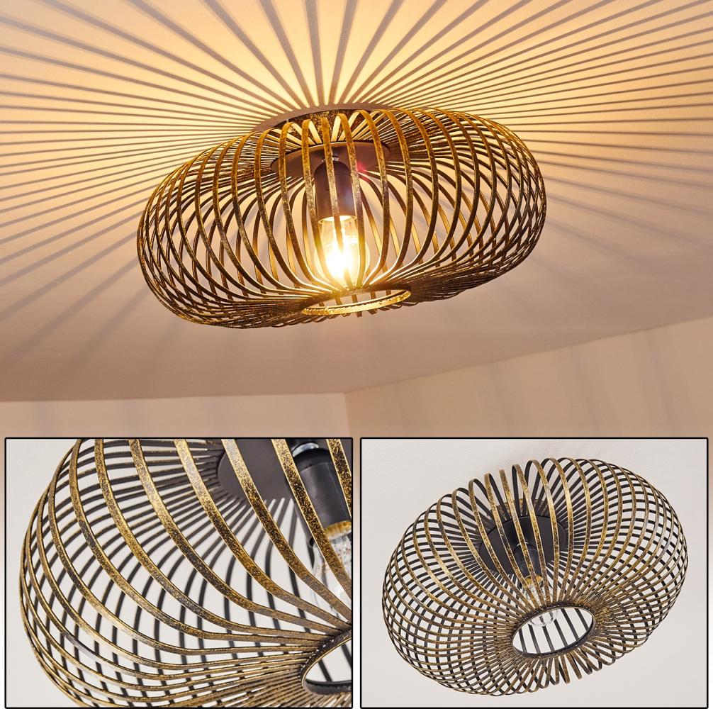 »Aidone« runde Deckenlampe aus Metall in Schwarz/Gold, 1-flammig, E27-Fassung max. 60 Watt, Retro-Leuchte mit Lichteffekt durch Gitter-Optik, LED Leuchtmittel geeignet Bild 1