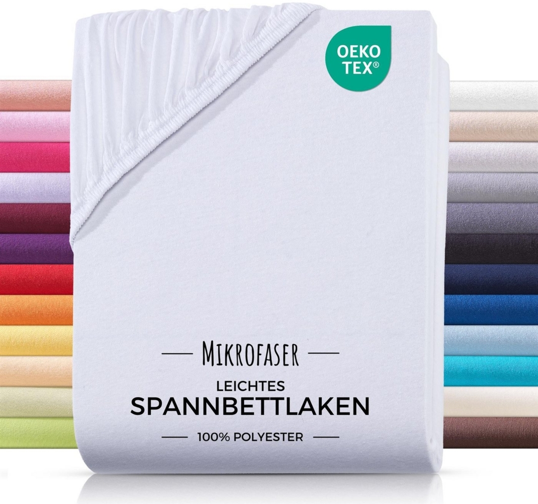 Carpe Sonno Spannbettlaken 90x200 100x200 140x200 160x200 180x200 200x200 Mikrofaser Polyester, Mikrofaser, Gummizug: rundum, (1 Stück), Weiches Spannbetttuch Bügelfrei & Pflegeleicht, 100x200 Weiß Bild 1