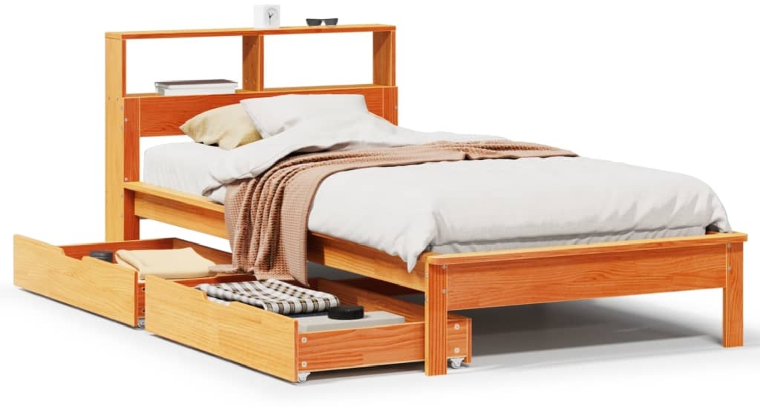 vidaXL Massivholzbett mit Regal ohne Matratze Wachsbraun 75x190 cm 3309835 Bild 1