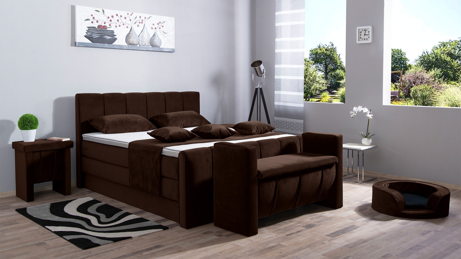 Meisterbetten Boxspringbett Roki 200x220 in VS-Braun, Matratzenbezug Nano, Ergoflex-Topper, mit Fussteil Bild 1