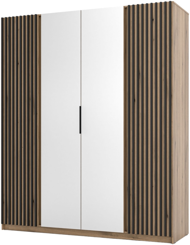 Selsey 'Kaja' Kleiderschrank 4-türig mit seitlichen Lamellen & Spiegel, Eiche Evoke, ca. 239 x 200 x 62 cm Bild 1