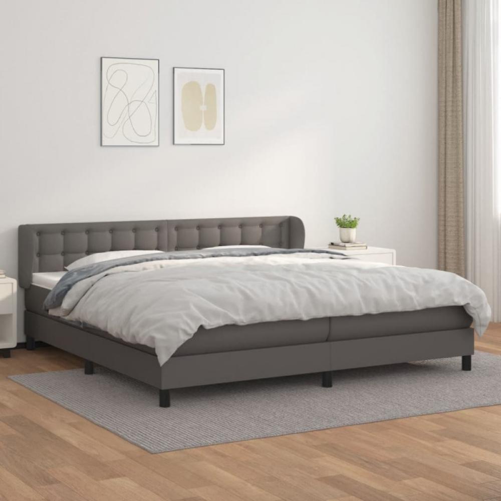 vidaXL Boxspringbett Matratze, Härtegrad: H2, Kunstleder Grau 200 x 200 cm Bild 1