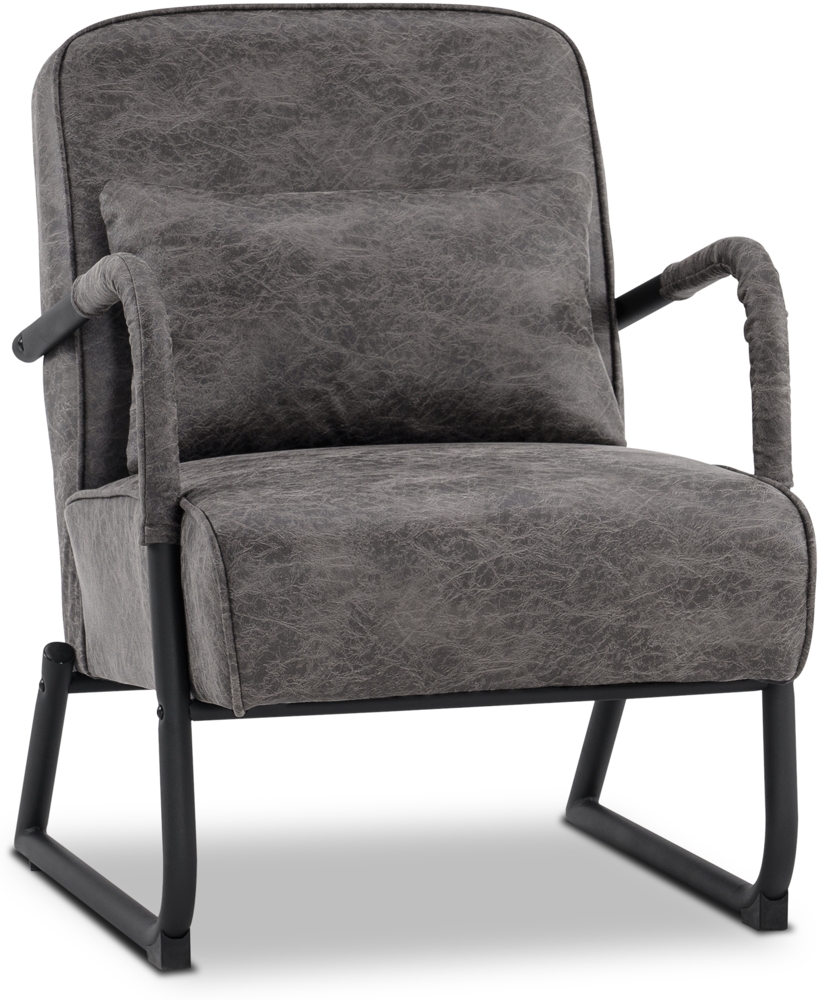 MCombo Sessel für Wohnzimmer, Retro Vintage Relaxsessel mit Ledenkissen, Armlehnensessel Loungesessel Polstersessel, Mikrofaserstoff, 4742-1(Dunkelgrau) Bild 1
