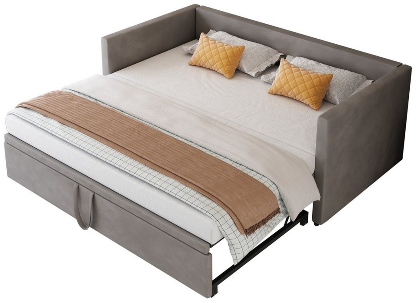 OKWISH Bett Polsterbett Ausziehbares Schlafsofa (Multifunktionsbett aus hautfreundlichem Samtstoff, mit Lattenrosten 90/180*200 cm), ohne Matratze Bild 1