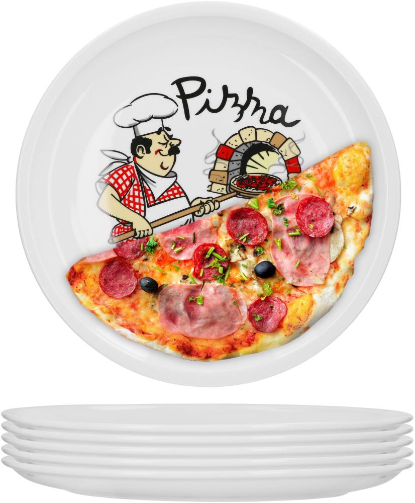 6er Set Van Well Pizzateller mit Küchenchef Dekor 30,5cm Bild 1