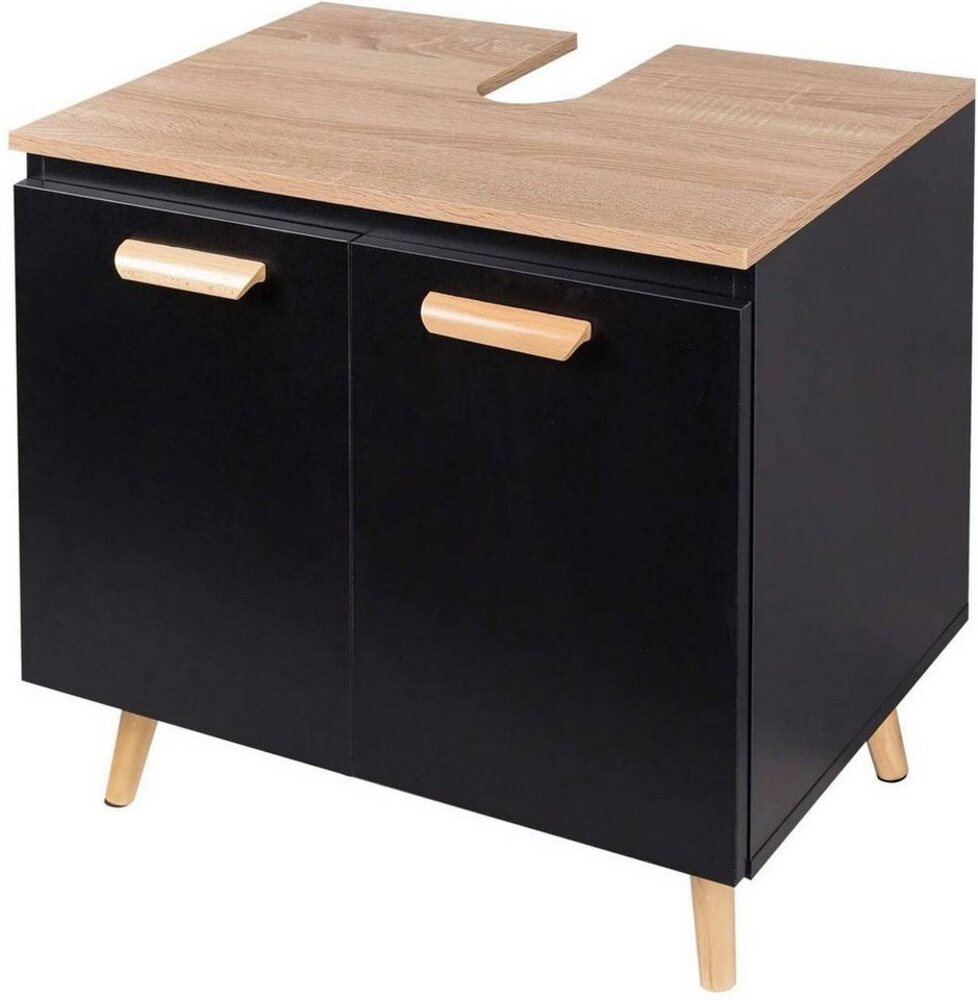 EUGAD Waschbeckenunterschrank Badschrank Unterschrank mit 2 Türe Schwarz Bild 1