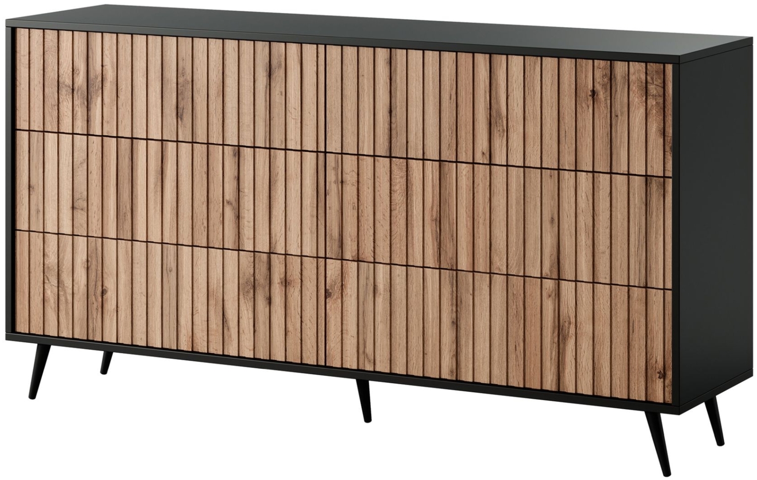 Selsey 'Bello' Sideboard mit 6 Schubladen, Wotan-Eichenholz-Optik mit schwarzen Beinen, 78 x 154 x 38 cm Bild 1