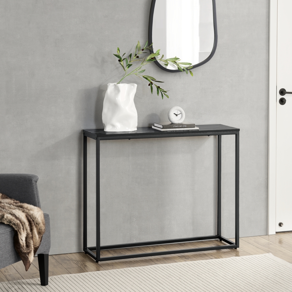 en. casa 'Kittilä' Konsolentisch, Metall/Holz Schwarz/Marmoroptik, 80 x 100 x 30 cm Bild 1