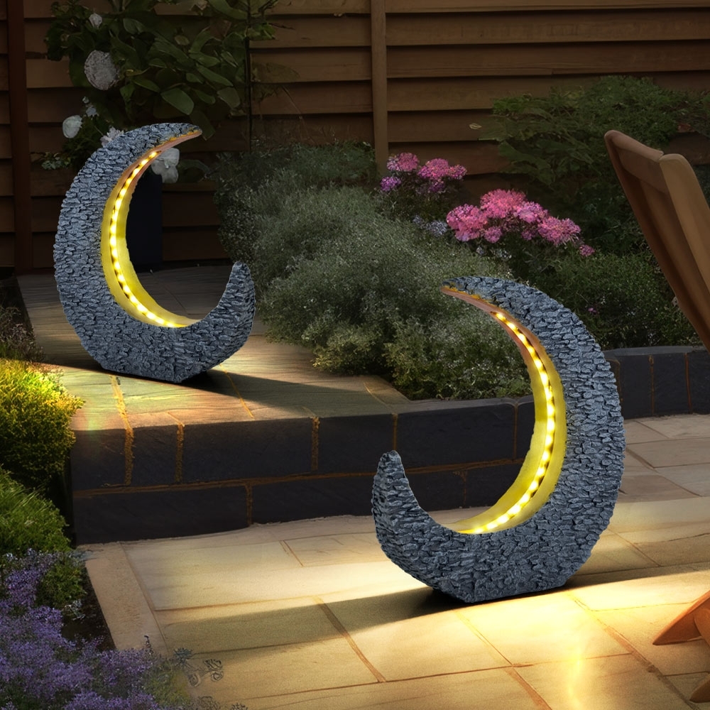 2er Set LED Solarleuchte, Mond Design, steingrau, H 31 cm Bild 1