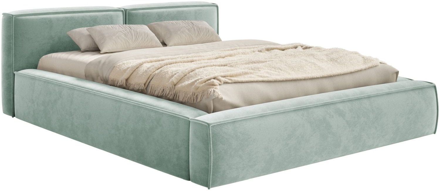 Selsey 'Tilves Slim'Polsterbett 160x200 mit Bettkasten und Lattenrost, Velours, salbeigrün Bild 1