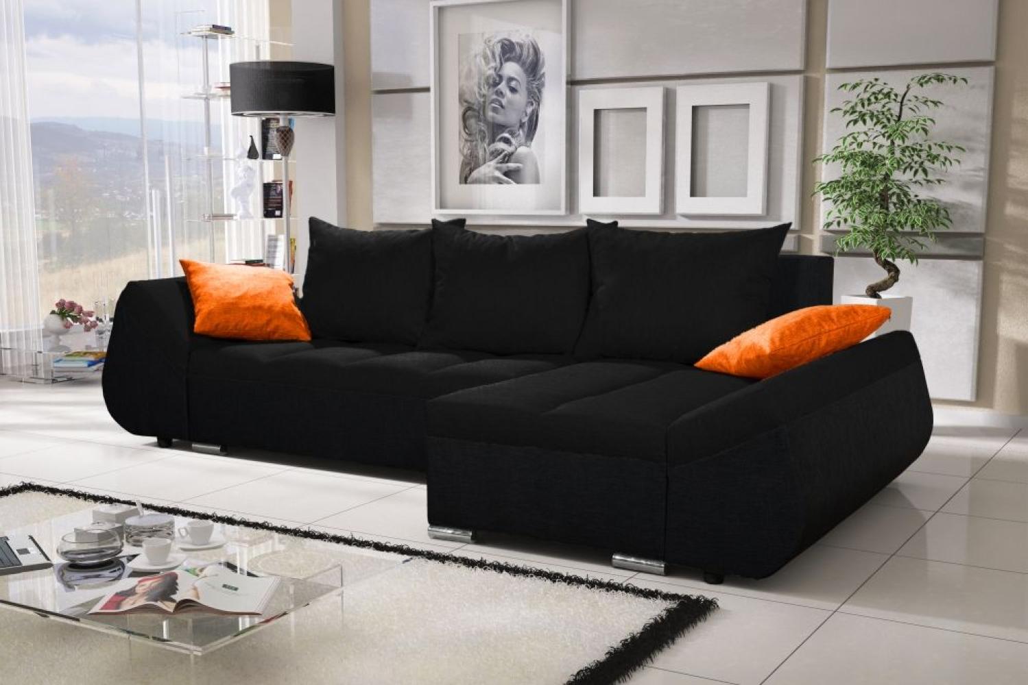 Ecksofa Sofa KLEO mit Schlaffunktion Schwarz Ottomane Rechts Bild 1