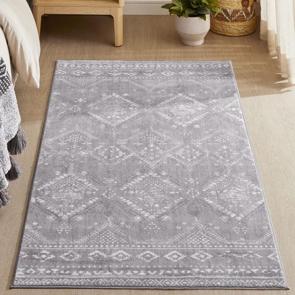 Songmics HOME Teppich, 80 x 150 cm, Wohnzimmerteppich, Rutschfester Teppich, Kurzflor, flauschig, Dekoration, für Wohnzimmer, Schlafzimmer, maschinenwaschbar, Boho-Stil, Taubengrau Bild 1