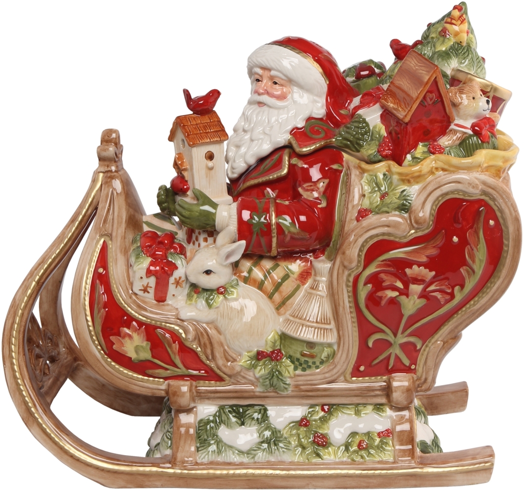 Goebel Figur Dose - Santa auf Schlitten, Rot, Fitz & Floyd, Weihnachten, Steingut, Bunt, 51001281 Bild 1