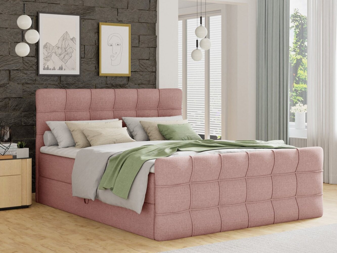 Boxspringbett Best Lux mit Fußteil, 2 Bettkästen, Bonell-Matratze und Topper, Polsterbett (Pink (Inari 52), 180 x 200 cm) Bild 1