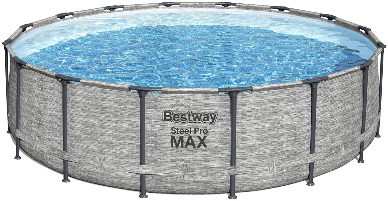 Steel Pro MAX™ Solo Pool ohne Zubehör Ø 488 x 122 cm, Steinwand-Optik (Cremegrau), rund Bild 1