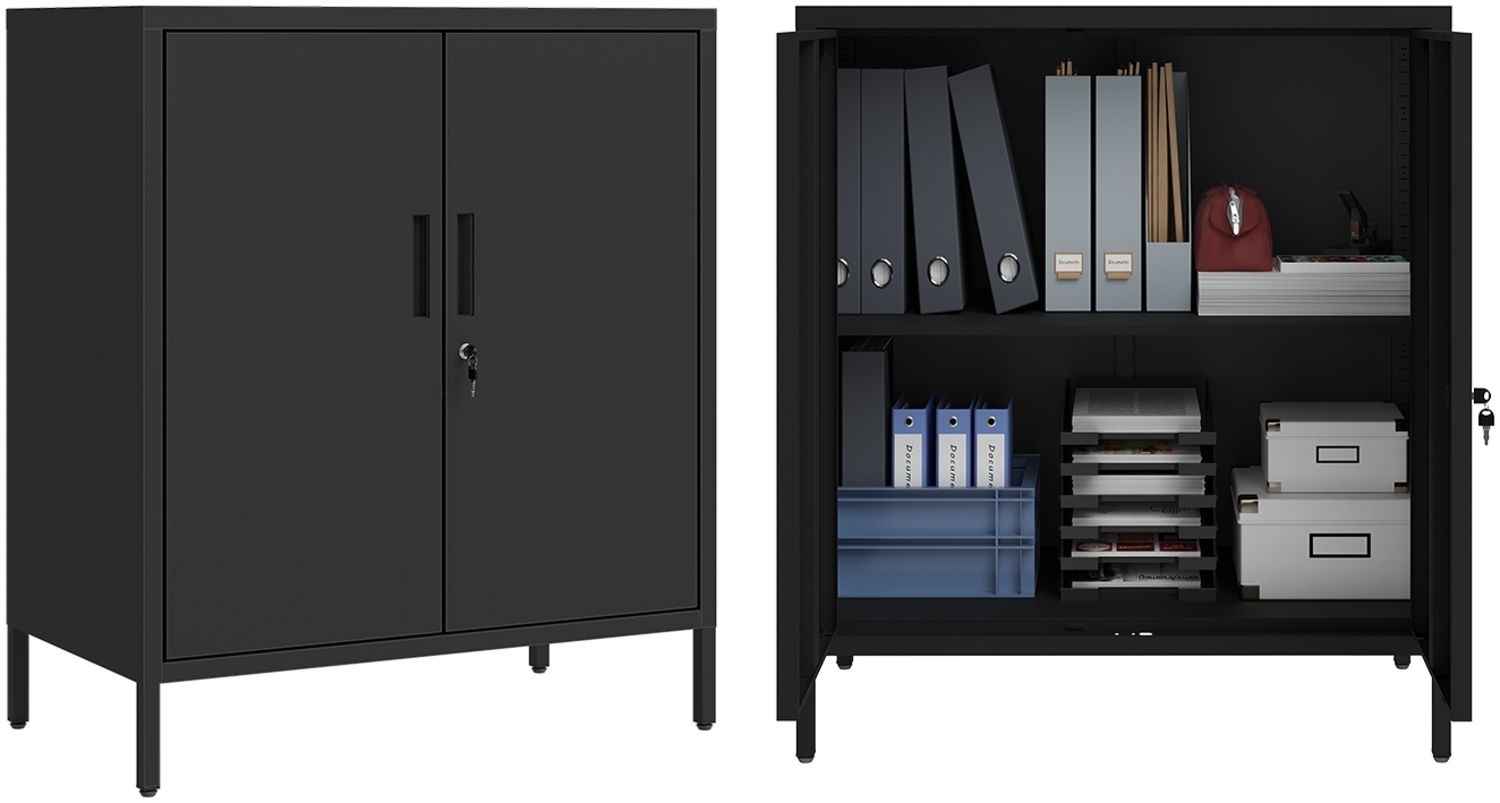 STEELSØN 'Regulus' Aktenschrank mit 1 Ablage, Metall, schwarz, 100 x 40 x 90 cm, abschließbar, mit Füßen Bild 1