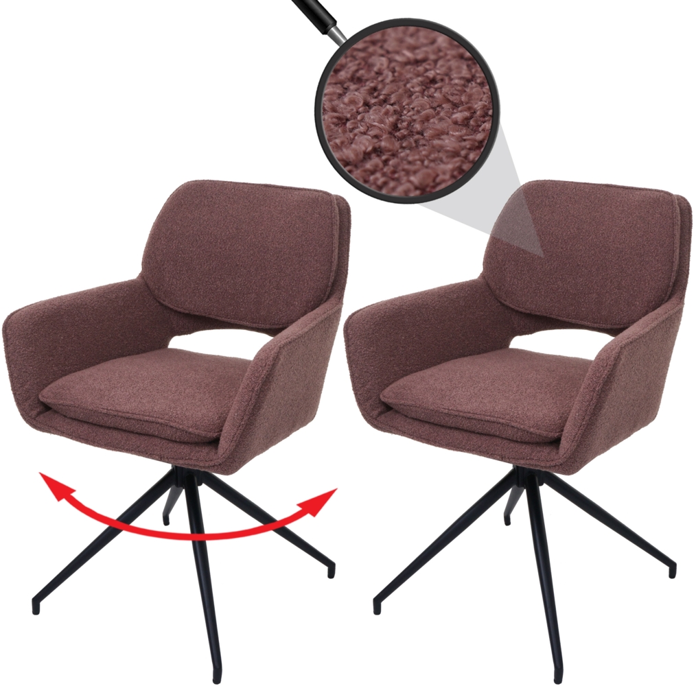 2er-Set Esszimmerstuhl HWC-N74, Küchenstuhl, drehbar Auto-Return, Stoff Bouclé (540g/m²) Öko-Tex ~ hellbraun Bild 1