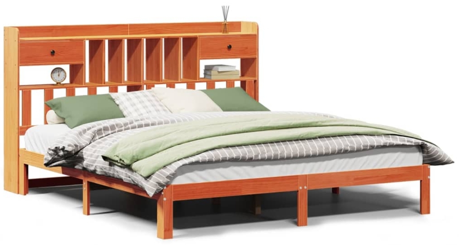 vidaXL Massivholzbett mit Regal ohne Matratze Wachsbraun 180x200 cm 3322622 Bild 1
