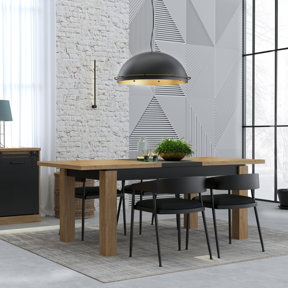 FORTE Kaszimiro Esstisch ausziehbar, Holzwerkstoff, Braun/Schwarz, 160,4 x 78,2 x 90,4 cm Bild 1