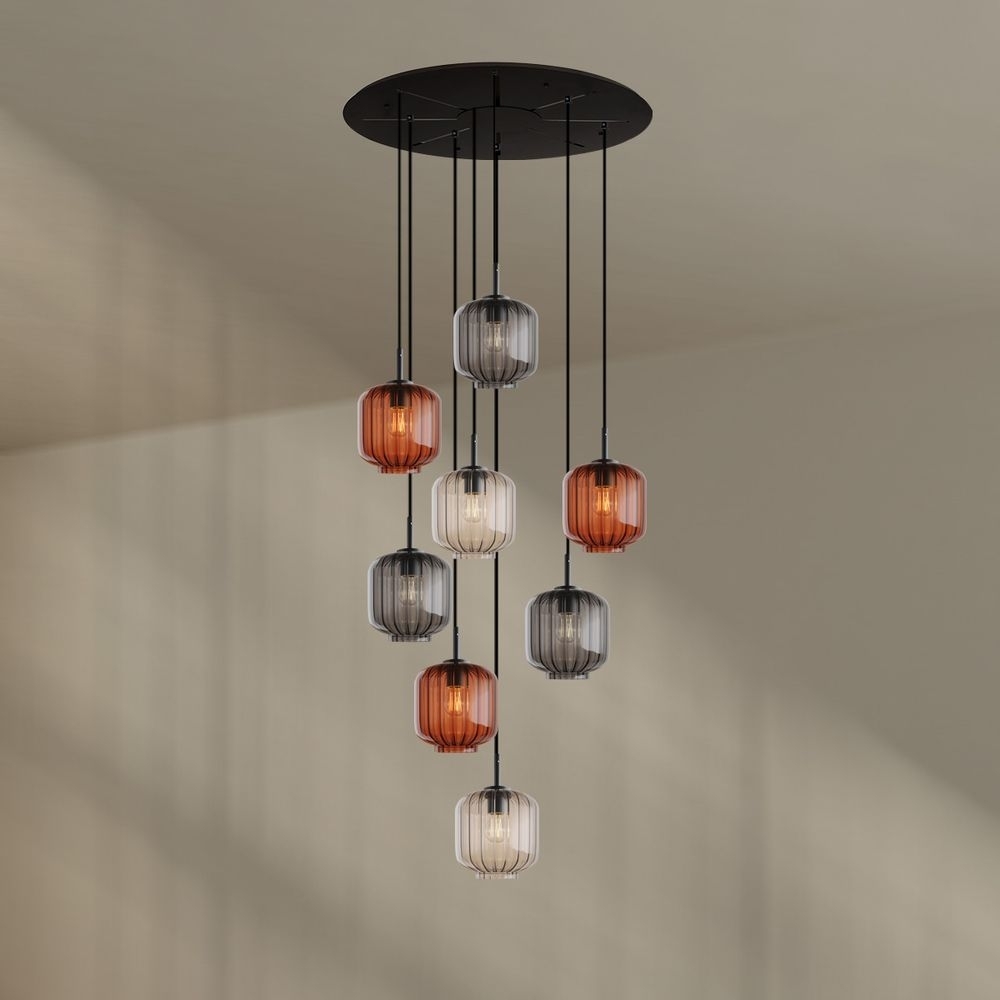 s.luce Velo Galerielampe 8-flammig Ø 80cm Baldachin Ø 20cm Braun, Klar, Rauch Bild 1