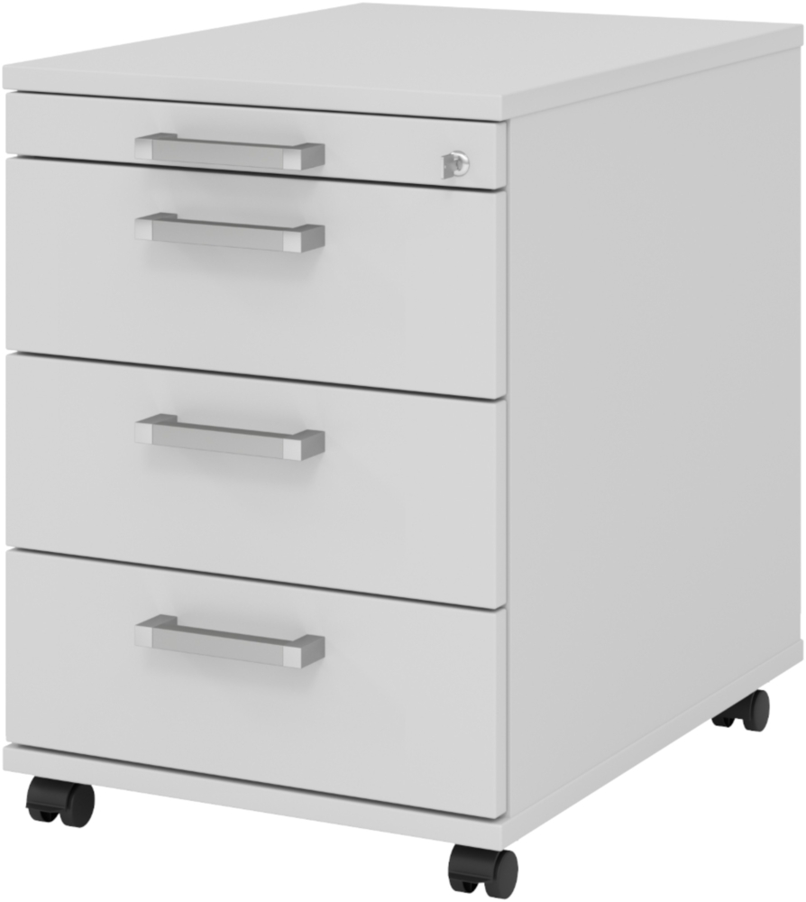 bümö Rollcontainer mit Schubladen, Container abschließbar aus Holz in grau - Rollwagen für's Büro als Schreibtisch Unterschrank, Bürocontainer od. Schreibtischcontainer mit Chromgriffe, AC30-5-5-CE Bild 1