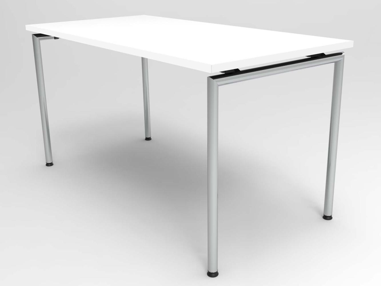 Moderner Bürotisch Weiß mit Stahlrohr Chrom, 140cm x 70cm Bild 1