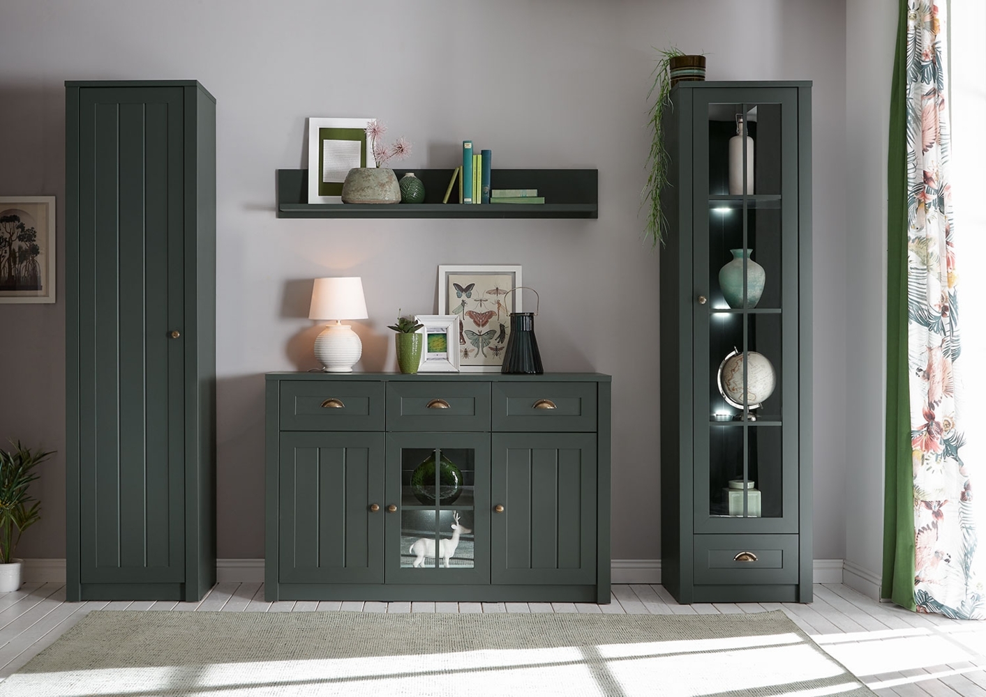 Wohnwand "Ascot" Anbauwand Mediawand 4-teilig grün Landhaus Bild 1