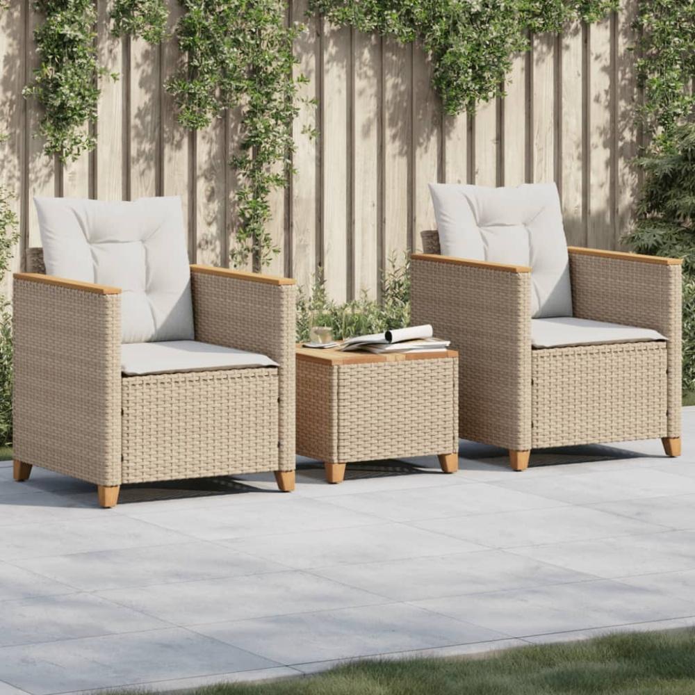 vidaXL 3-tlg. Bistro-Set mit Kissen Beige Poly Rattan Akazienholz 366315 Bild 1