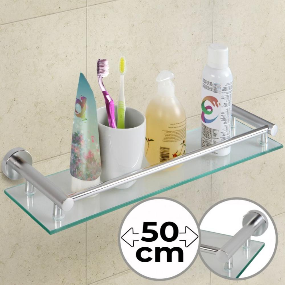 Aquamarin® Glasablage für Bad, gehärtetem Glas/Aluminium Silber, 14 x 50 x 3 cm Bild 1