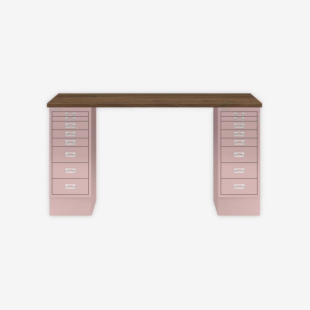 MultiDesk, 2 MultiDrawer mit 8 Schüben, Dekor Nussbaum, Farbe Pastellpink, Maße: H 740 x B 1400 x T 600 mm Bild 1