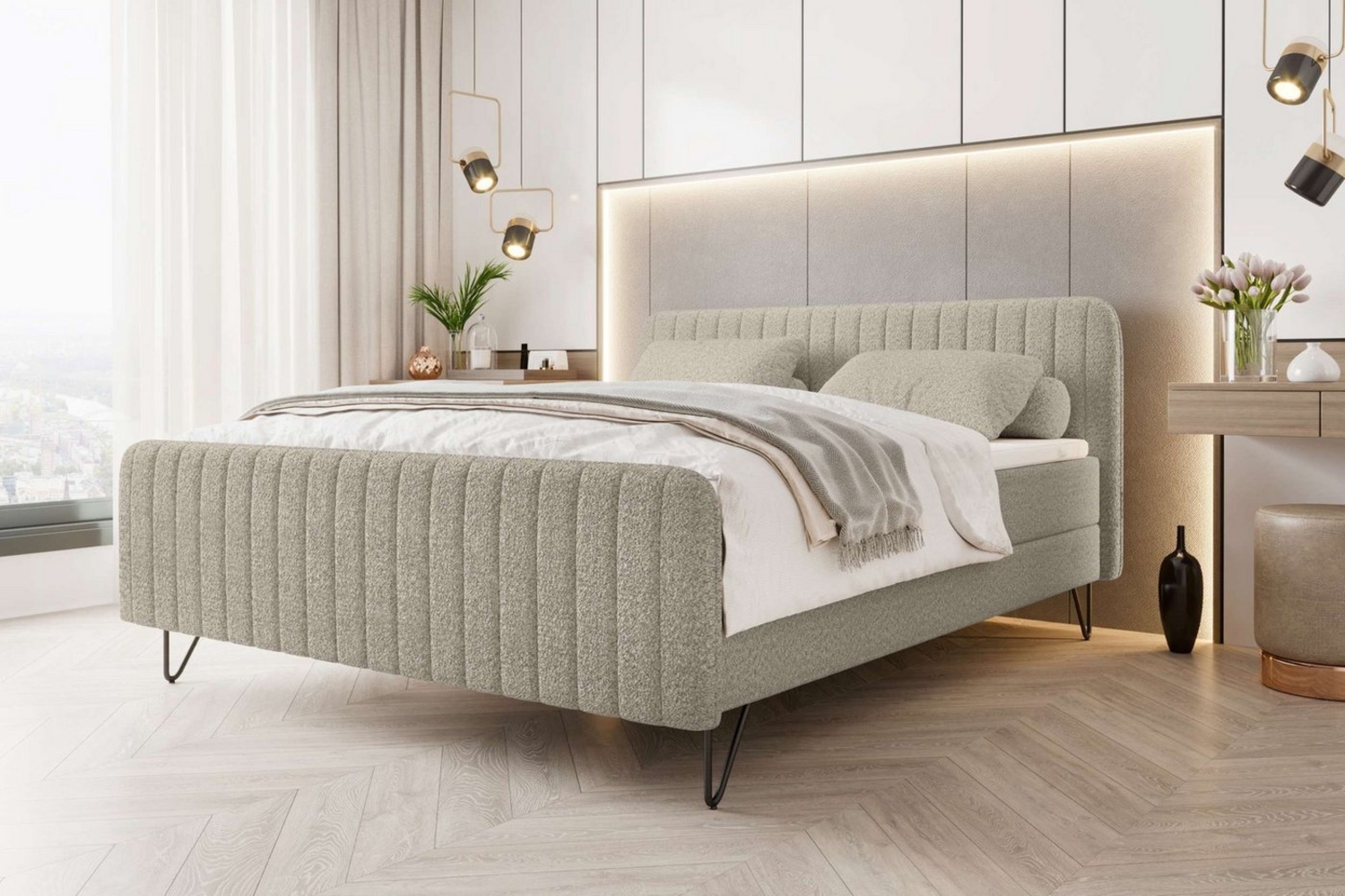 99rooms Boxspringbett Lucio (Schlafzimmerbett, Bett), 140/160/180x200 cm, Bonell-Box, TFK-Matratze, Topper, ohne Kissen Bild 1