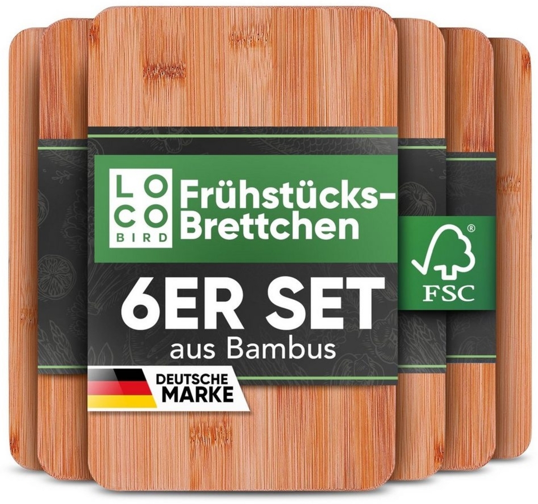 Loco Bird Frühstücksbrett 6er Set - 22 x 14cm, Bambus, (Antibakterielles Frühstücksbrett aus Holz, 6-St, Brettchen), Holzbrettchen für die Küche Bild 1