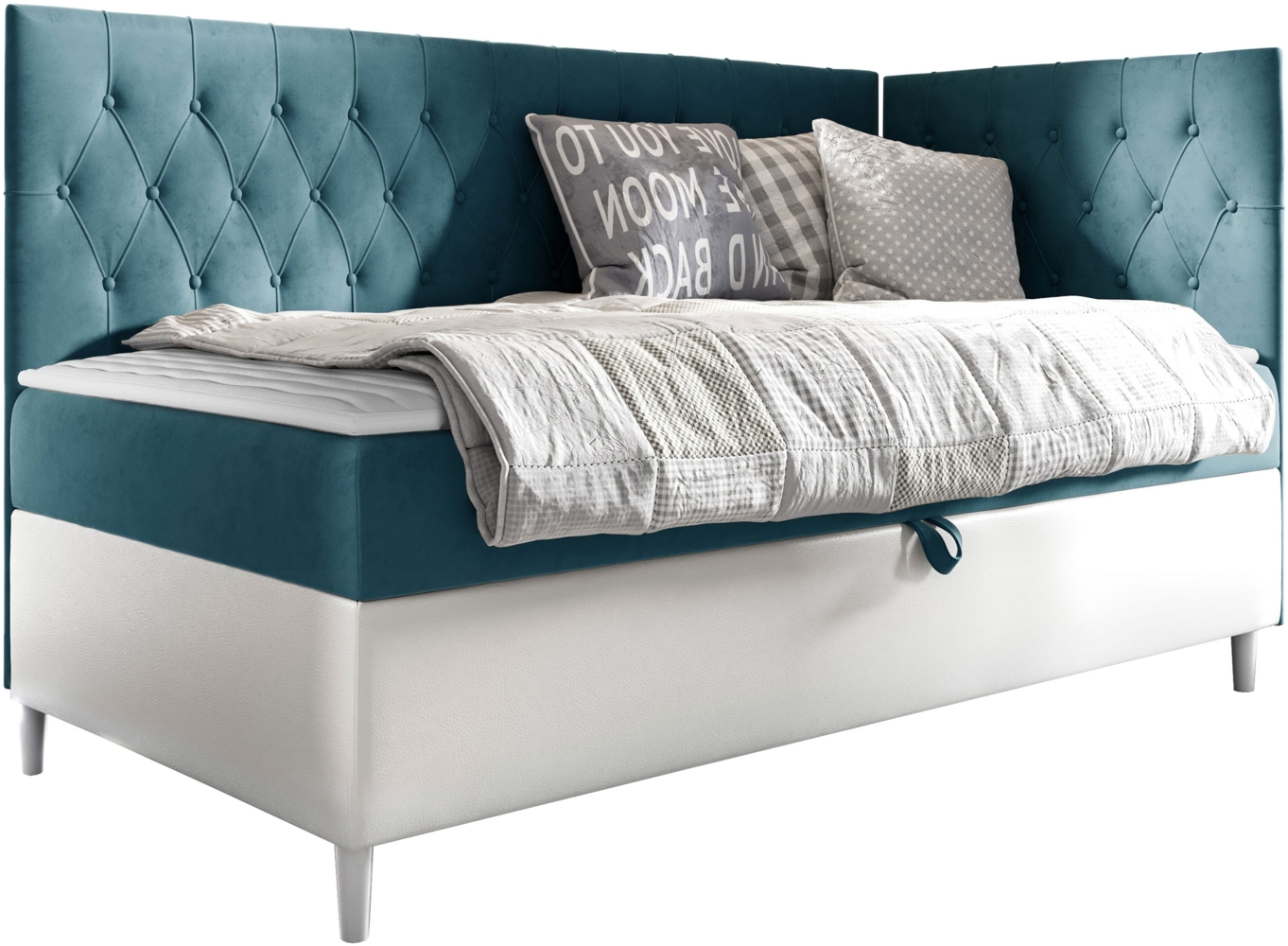 Boxspringbett 'Lenda Junior 3' blau 80 x 200 cm Rechts Bild 1