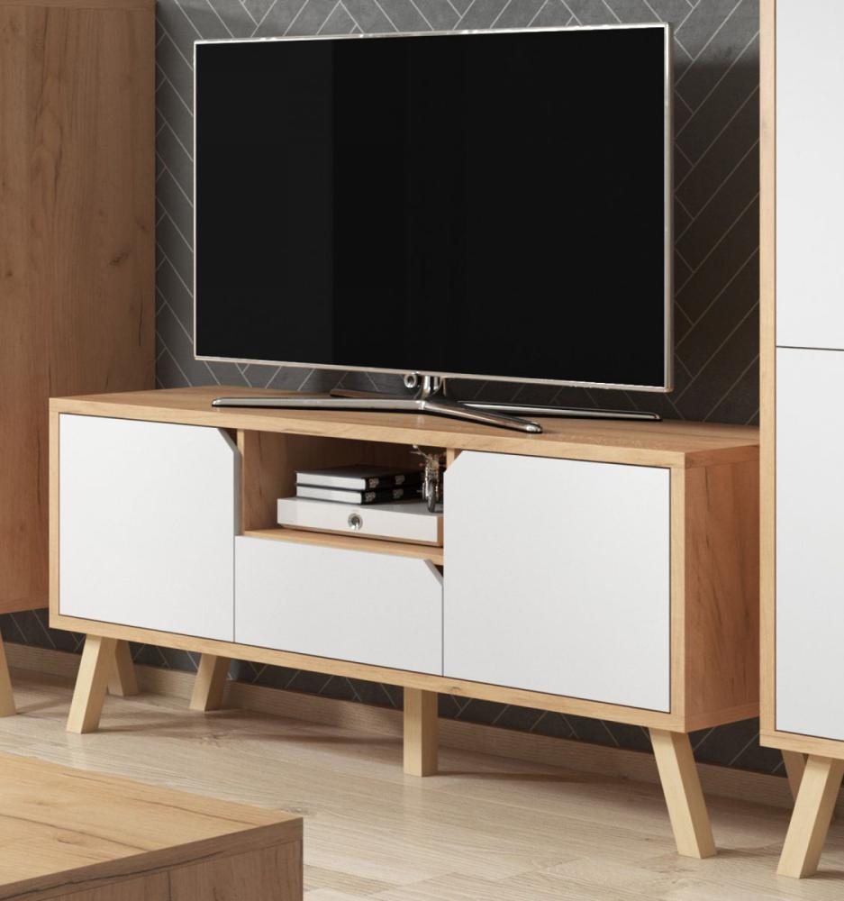 TV-Lowboard Edos in weiß und Eiche Gold 140x70 cm Bild 1