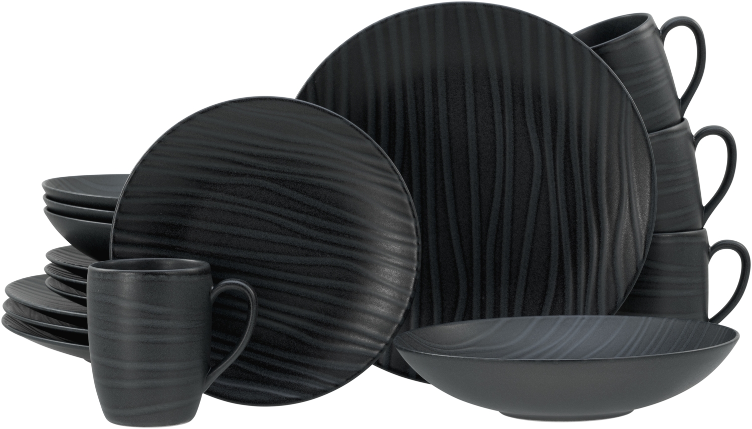 CreaTable, 24334, Serie Waves Black, 16-teiliges Geschirrset, Kombiservice aus Steinzeug, spülmaschinen- und mikrowellengeeignet, Qualitätsproduktion Bild 1
