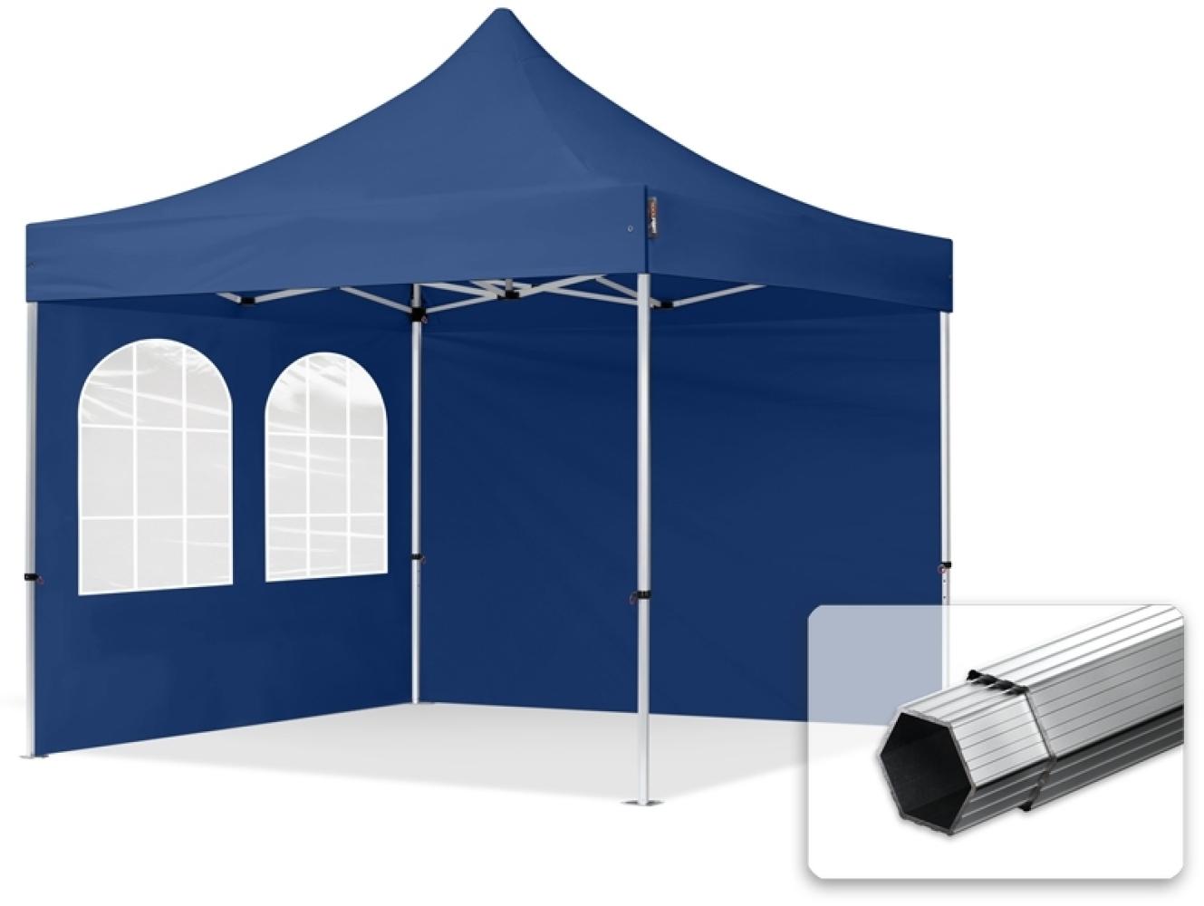 3x3 m Faltpavillon PROFESSIONAL Alu 40mm, Seitenteile mit Sprossenfenstern, blau Bild 1