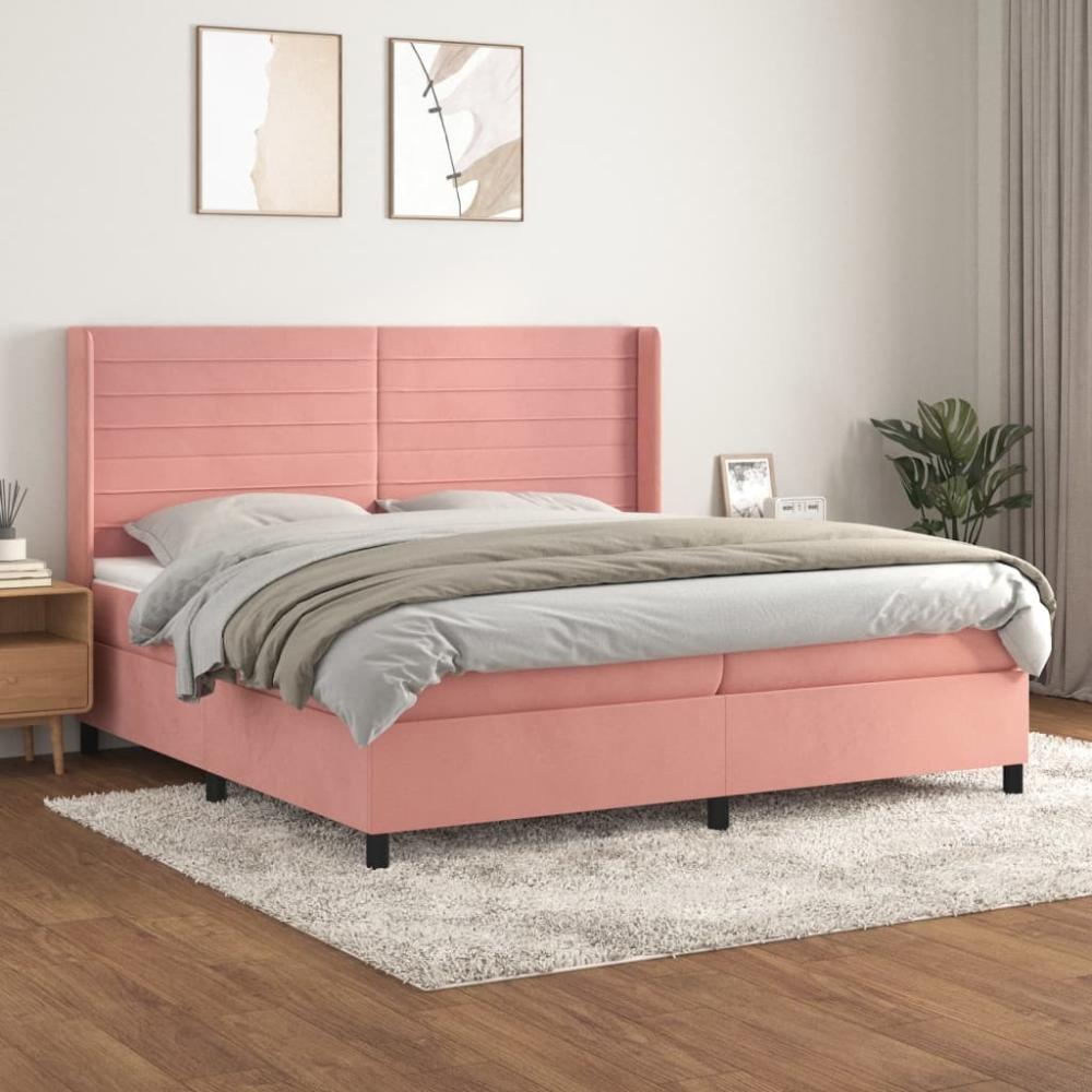 vidaXL Boxspringbett mit Matratze Rosa 200x200 cm Samt, Härtegrad: H2 [3132764] Bild 1