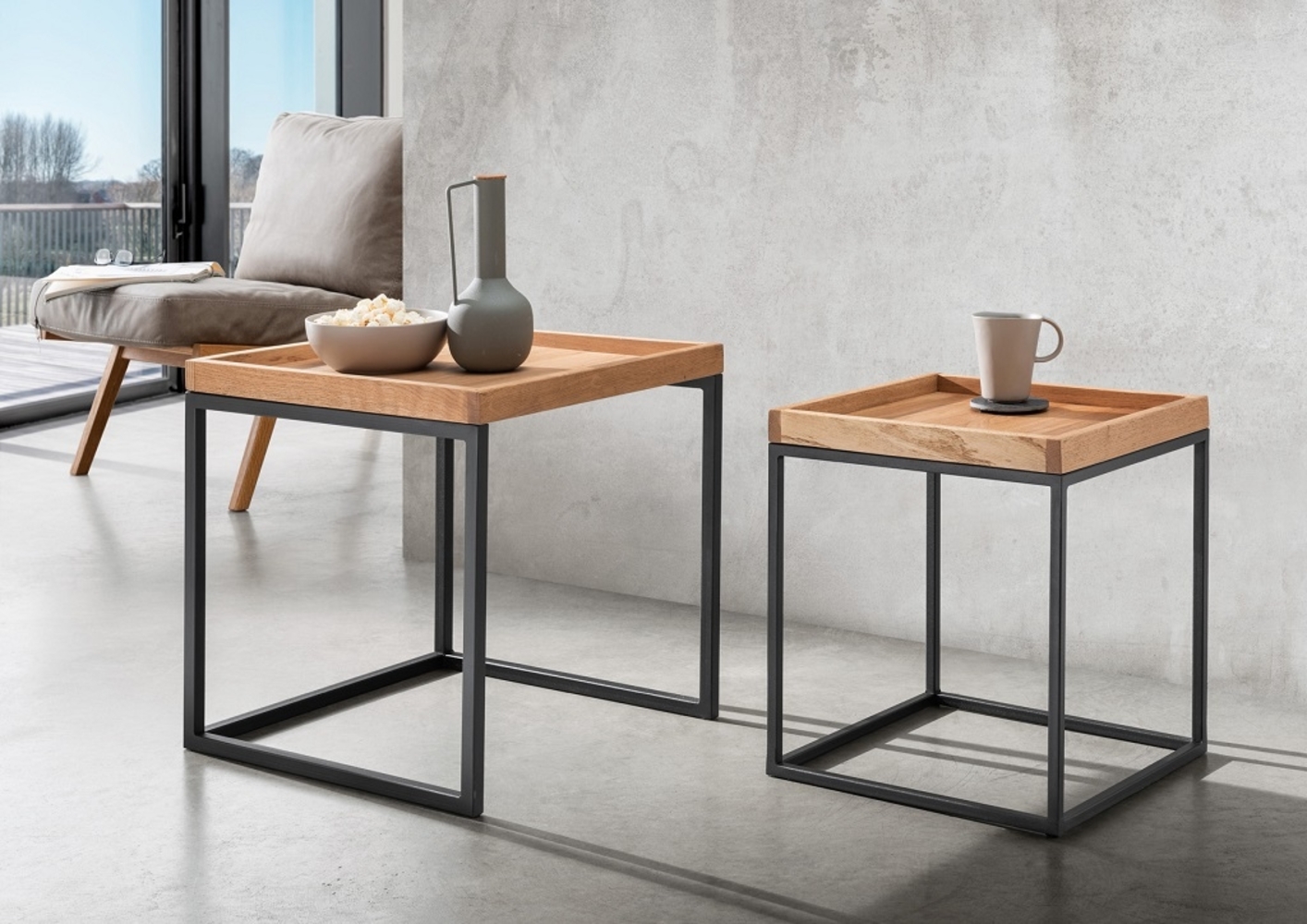 2er-Set Beistelltische 50/40cm 'Lissabon' Wildeiche Stahl schwarz Bild 1