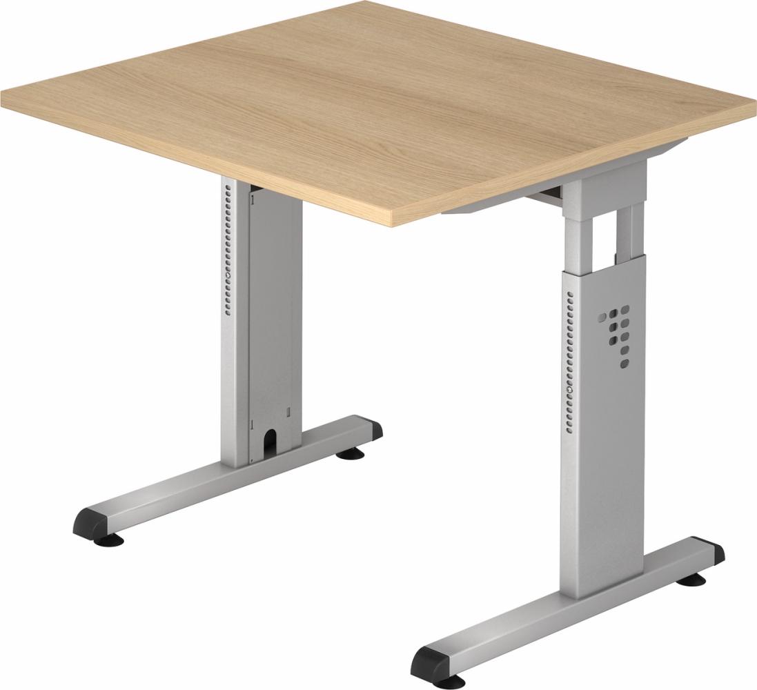 bümö höhenverstellbarer Schreibtisch O-Serie 80x80 cm in Eiche, Gestell in Silber - PC Tisch klein für's Büro manuell höhenverstellbar, Computertisch verstellbar, OS-08-E-S Bild 1