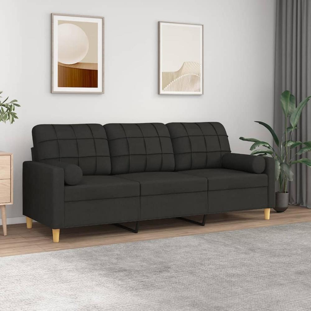 vidaXL 3-Sitzer-Sofa mit Zierkissen Schwarz 180 cm Stoff 3200794 Bild 1