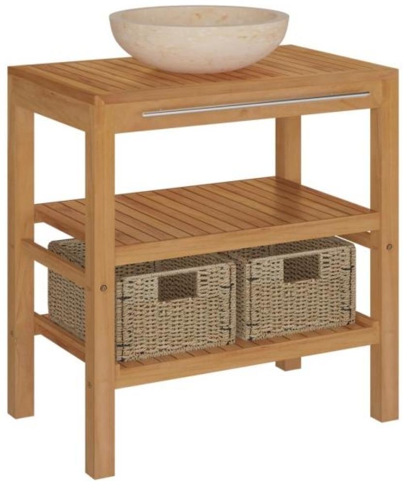 vidaXL Waschtisch Massivholz Teak mit Waschbecken Marmor Creme [3058176] Bild 1